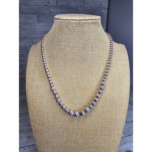 Vintage Sterling Silver Stamped 925 Graduated Bead Necklace 20"L Lobster Clasp